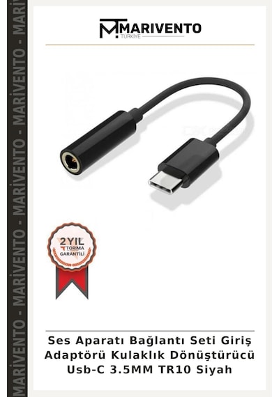 Ses Aparatı Bağlantı Seti Giriş Adaptörü Kulaklık Dönüştürücü Usb-c 3.5mm Tr10 Siyah