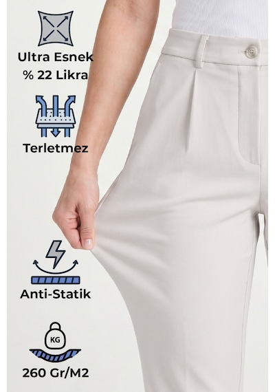 Goffra Kadın Flexon Ultra Esnek Relaxed Beli Lastikli Jogger Pantolon Taş W702-r0433-08