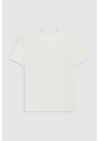 Twn Slim Fit Ekru Düz Kabartma Baskılı T-shirt 4ec148551753m Ekru