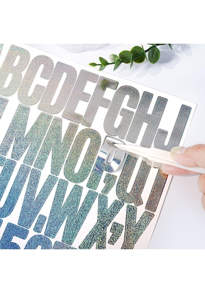 Simli Gümüş Harf Ve Rakam Sticker Seti Kendinden Yapışkanlı Alfabe Etiketleri 5 Cm Çok Renkli