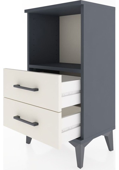 Arges Komodin Tek Raflı 2 Çekmeceli 44x30x80 Antrasit-aytaşı Antrasit