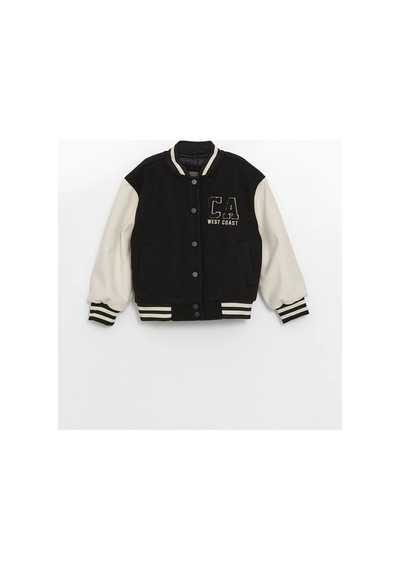 LC Waikiki Lcw Kids Yeni Siyah Nakışlı Kız Çocuk Bomber Mont