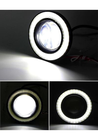 Fiat Doblo D3 Uyumlu, Universal Mercekli Led Angel Sis Farı, 76mm Beyaz Renk