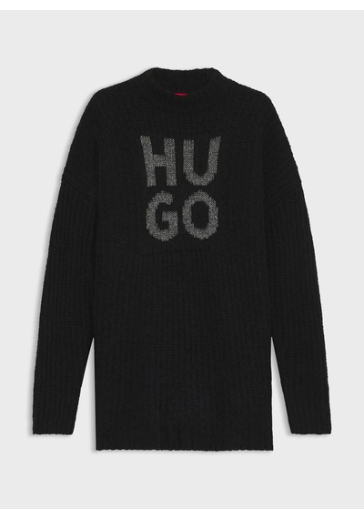 Hugo Siyah Kadın Balıkçı Yaka Yazı Baskılı Kazak 50548245