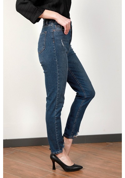 Giysa Kadın Yüksek Bel Lyc Lazer Kesim Skinny Jean Koyu Mavi