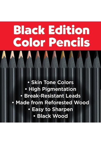 Black Edition Boya Kalemi 12'li Skin Tones, Siyah Lata, Siyah Kağıda Uyumlu, Ergonomik Üçgen Gövde, Ten Renkleri Genel