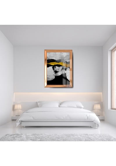 Gold Çerçeveli Varak Detaylı Gold Black Kadın Cam Ayna Çerçeveli Tablo