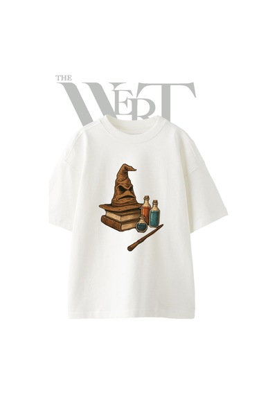 Thewert Sorting Hat Tasarım Baskılı Ünisex Beyaz Oversize T-shirt