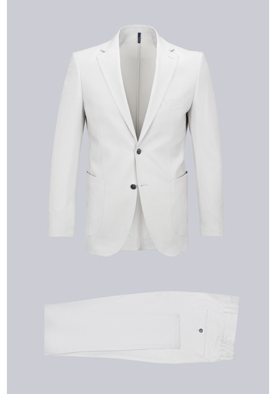 Hatemoğlu Bej Slim Fit Çizgili Mono Yaka Takım Elbise