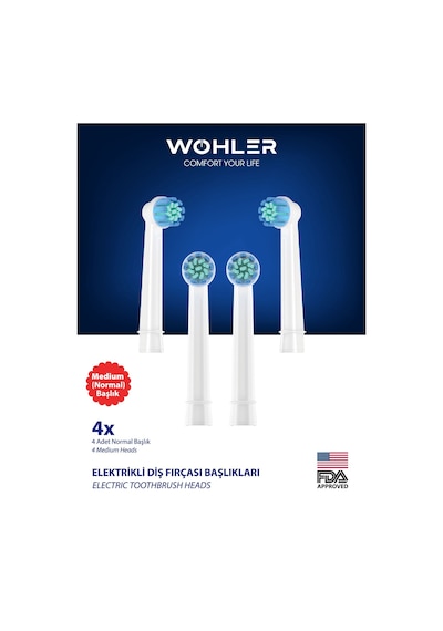 Wohler Şarjlı Ve Pilli Diş Fırçası Yedek Başlığı Oral-b Uyumlu 4 Adet Normal Sertlik