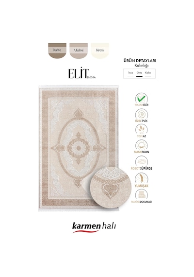 Elit El005a Krem Halı Toprak Detaylı Göbekli Kenar Çerçeveli Ince Yumuşak Akrilik Tozuaz Modern-883 Krem