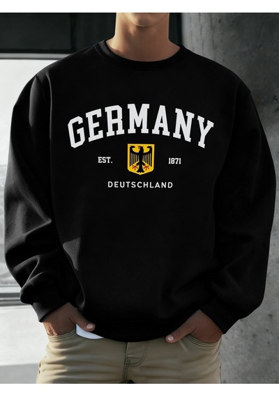 Startmore Tarzsokak Almanya Deutschland Ulusal Amblem Baskı Erkekler Kazak Moda Polar Kazak Retro Rahat Uzun Koll Siyah