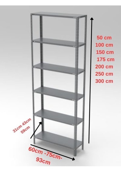 Burada 6 Katlı 31x93-200 Cm Galvaniz Çelik Raf. Depo, Kiler, Dosya Rafı -1.50 Mm Diğer