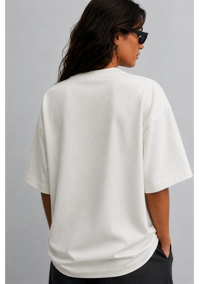 Modivibe Kadın Oversize T-shirt Kalın Dokulu %100 Pamuk Geniş Kesim Beyaz