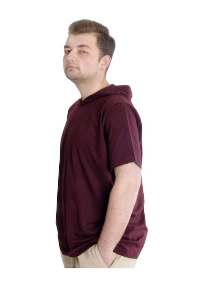 Mode Xl Büyük Beden Erkek T-Shirt Kapşonlu Kısa Kol 23118 Mürdüm 001
