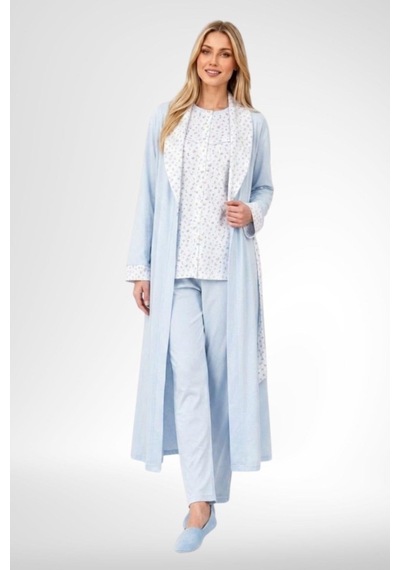Mecit Pijama Mecit 6398 Mavi Kadın Uzun Sabahlık Boydan Düğmeli Pijama Takımı