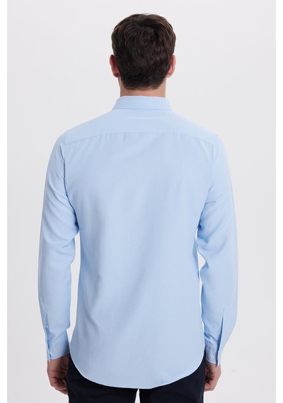 Tudors Erkek Slim Fit Dar Kesim Düz Oxford Armalı Yaka Düğmeli Mavi Spor Gömlek-42011 Mavi