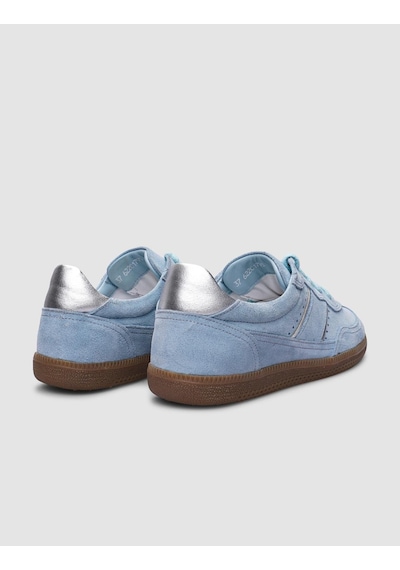 %100 Hakiki Deri Mavi Süet Bağcıklı Kadın Sneaker-mavi Mavi