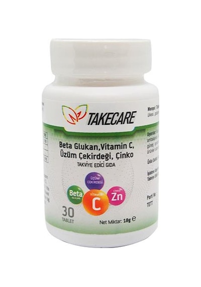 Takecare Beta Glukan Vitamin C Üzüm Çekirdeği ve Çinko İçeren Takviye Edici Gıda 30 Tablet
