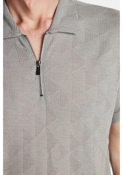 Tudors Erkek Slim Fit Dar Kesim Viskon Fermuarlı Polo Yaka Gri Tişört-34352 Gri