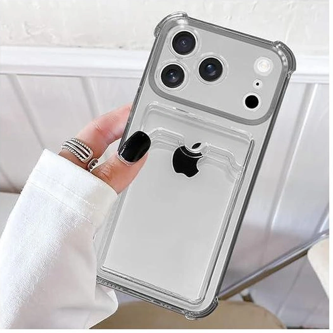 Apple Uyumlu iPhone 17 Pro Max Kılıf Kartlık Bölmeli Arkası Şeffaf Soft Dayanıklı Kılıf Kapak Şeffaf