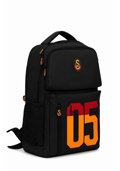 Galatasaray Lisanslı 3 Bölmeli Sırt Çantası - 1905 Baskılı Laptop Gözlü Su İtici Kumaşlı Okul Çantası Siyah