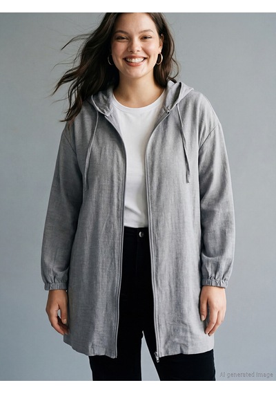 Lc Waikiki Lc Waıkıkı Gri Kapüşonlu Oversize Kadın Tunik