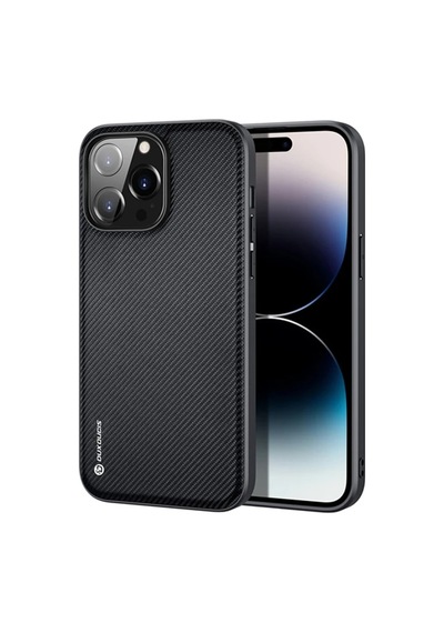 Dux Ducis Fino Serisi Apple iPhone Uyumlu 14 Pro 6.1 İnç Kılıf Premium Dokuma Silikon Kılıf- 5775 Siyah
