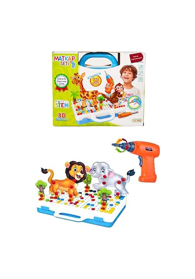 Oyuncak Eğitici Matkap 3D Hayvan Aksesuarlı 340 Parça  Süper Set