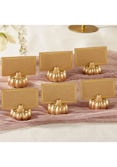 Kate Aspen Fall Decor Mini Altın Kabak Masa Kartı Tutucu 6 Adet , Şükran Günü Masa Dekorasyonu, Sonbahar Temalı Genel