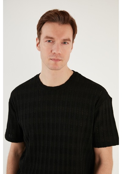 Buratti Pamuk Karışımlı Bisiklet Yaka Regular Fit Erkek T Shirt Cf24S218001 Siyah