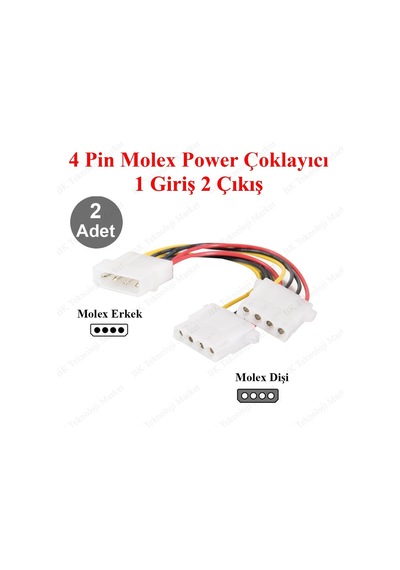 4 Pin Molex Power Çoklayıcı 1 Giriş 2 Çıkış - 2 Adet