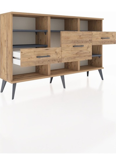 Arges Konsol 5 Raflı 3 Çekmeceli 132x30x83 Çam-antrasit/çam Antrasit/çam Arges Konsol 5 Raflı 3 Çekmeceli 132x30x83 Çam-antrasit/çam Antrasit/çam