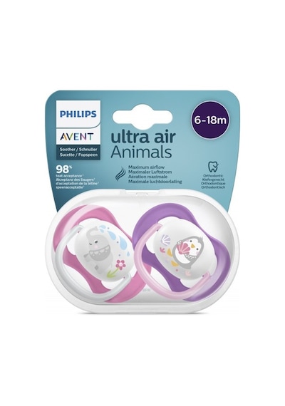Philips Avent Ultra Air Animals 2li Desenli Emzik 6-18 Ay - Kız Çok Renkli