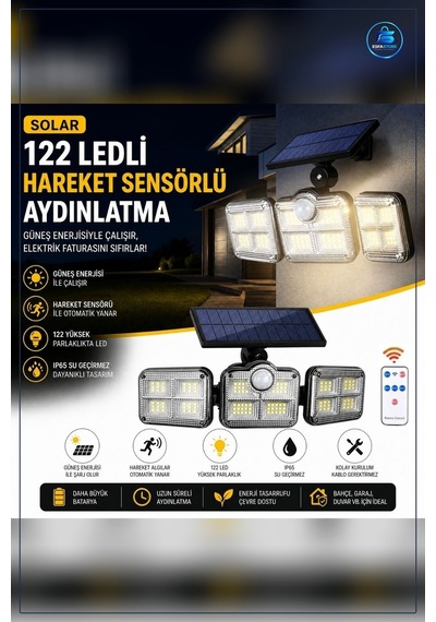 Solar Hareket Sensörlü Dış Mekan Duvar Ve Bahçe Lambası Güneş Ene