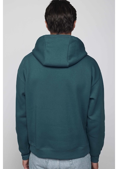 Tudors Oversize Pamuk Kapüşonlu Basıc Petrol Rengi Unisex Sweatshirt-29411-petrol Petrol