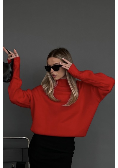 Madmext Mad Girls Kırmızı Balıkçı Yaka Kazak Mg1252 - Kırmızı