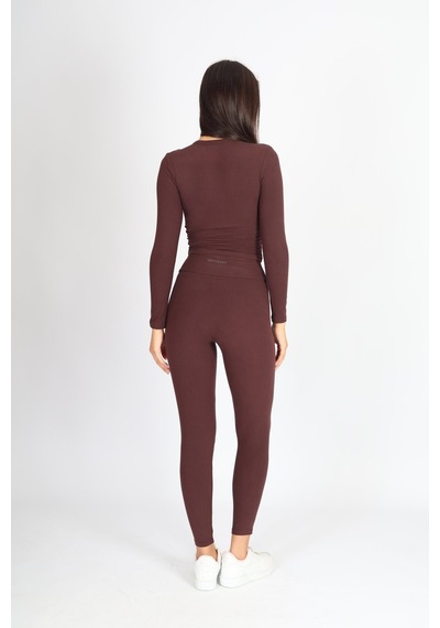 Soft&Basic Kadın 2'li Fit Toparlayıcı Ve Esnek Premium Kumaş Siyah-Kahverengi Tayt Siyah-kahverengi