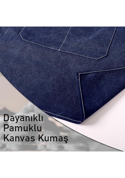 Valkyrie Unisex Kanvas Mutfak Önlüğü Ayarlanabilir Askılı Cepli Barista Garson Servis Önlüğü Lacivert