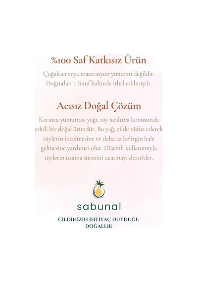 Sabunal Karınca Yumurtası Yağı 100 ML - Epilasyon Sonrası Tüy Azaltıcı Bakım Yağı