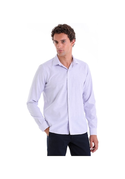 Hatemoğlu Lila Ç. Comfort Fit Çizgili Pamuklu Slim Yaka Uzun Kollu Casual G Lila
