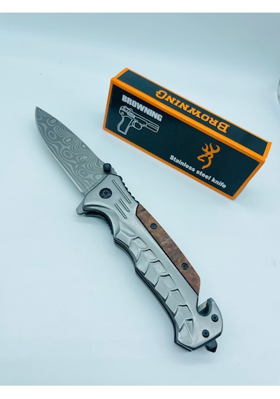 Browning Ahşap Kasa Yarıotomatik Kamp Çakı//21cm-hc4 Gümüş - Kahverengi