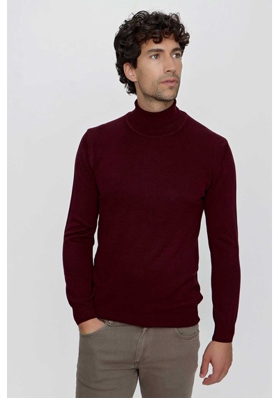 Morven Basic Dinamik Fit Rahat Kesim Balıkçı Yaka Triko Kazak 99kc017003752 Koyu Bordo