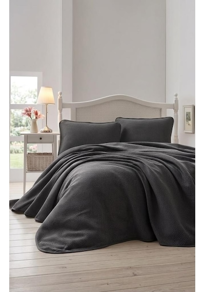 Şaheser Home Collection Jakarlı Yatak Örtüsü Seti Liv Siyah Çok Renkli