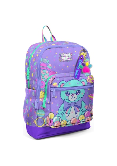 Coral High Kız Çocuk Mor Yeşil Ayıcık Desenli İlkokul Sırt Çantası Dört Bölme 33205 Çok Renkli