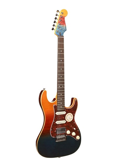 Guson Superstrat Hss Elektro Gitar Quilted Orange Blue Burst
