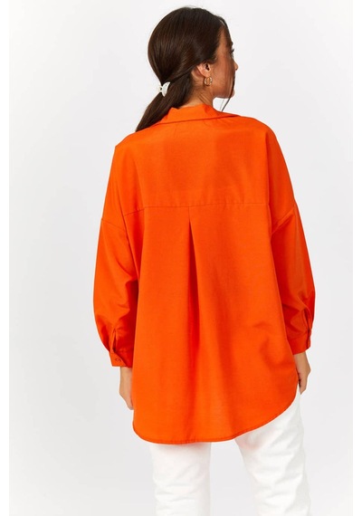 Armonika Kadın Turuncu Oversize Uzun Basic Gömlek Arm-22y001118