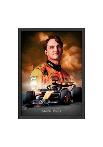 Oscar Piastri Siyah Ahşap Çerçeveli Poster, Dekoratif Formula 1 Duvar Tablosu