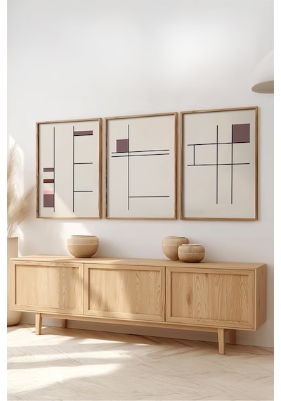 Huhuli Ahşap Çerçeveli 3'lü Bauhaus Tablo Huhu510