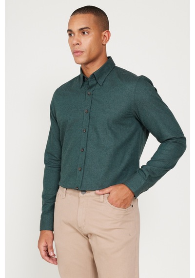 AC&Co / Altınyıldız Classics Erkek Koyu Yesıl Recycle Slim Fit Dar Kesim Gizli Düğmeli Yaka Pamuklu Flanel Oduncu Gömlek Koyu Yeşil AC&Co / Altınyıldız Classics Erkek Koyu Yesıl Recycle Slim Fit Dar Kesim Gizli Düğmeli Yaka Pamuklu Flanel Oduncu Gömlek Koyu Yeşil
